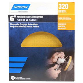 Norton 320 Grit Adhesive Back Sanding Disc - 6" - 15 Pk