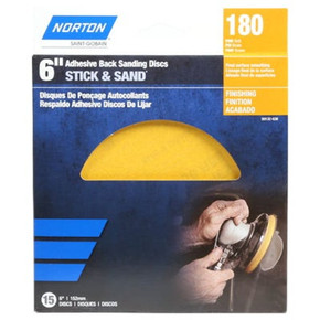 Norton 180 Grit Adhesive Back Sanding Disc - 6" - 15 Pk