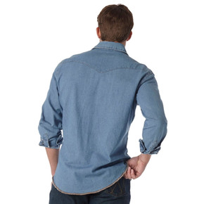 Wrangler Men's Long Sleeve Western Denim Snap Work Shirt