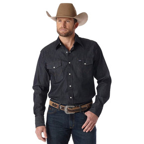 Wrangler Men's Denim Premium Performance Cowboy Cut Long Sleeve Shirt