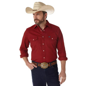 Wrangler Men's Red Premium Performance Cowboy Cut Long Sleeve Shirt