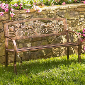 Plow & Hearth Coneflower Metal Garden Bench - Bronze
