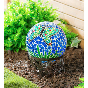 Evergreen Enterprises Mosaic Glass Gazing Ball, Teal Butterfly - 10"