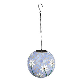 Evergreen Light Blue With Florals Solar Hanging Mosaic Gazing Ball - 8"