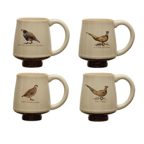 Creative Coop Stoneware Mug With Tan Color Rim And Game Bird - 14 Oz