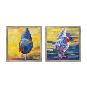 Creative Coop Hand-painted Framed Chicken Canvas Wall Decor - 17-1/2"