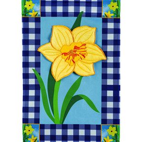 Evergreen Enterprises Buffalo Check Daffodils Applique House Flag