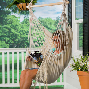 Plow & Hearth Poly/Cotton Hammock Chair with Fringe - Natural