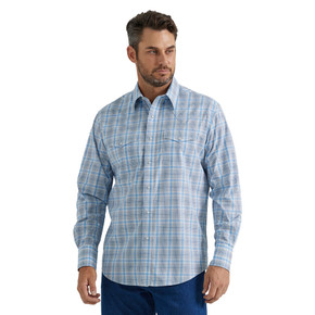 Wrangler Men's Classic Fit Wrinkle Resist Long Sleeve Western Plaid Shirt - Blue