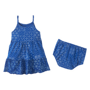 Wrangler Baby Girl's Sleeveless Tiered Dress with Bloomer - Blue
