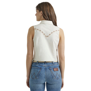 Wrangler Retro Women's Vintage Sleeveless Denim Shirt - Cream