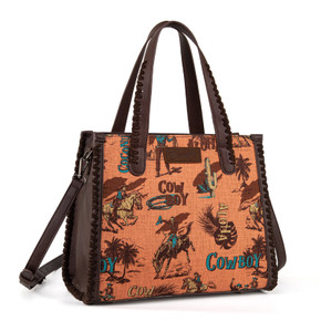 Wrangler Vintage Retro Cowboy Cool Print Satchel/Crossbody Bag - Brown