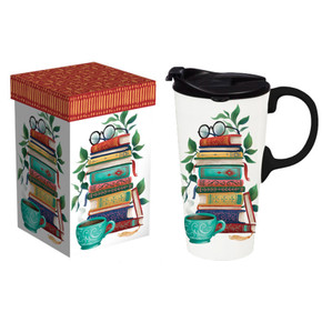 Evergreen Enterprises Books on Books Ceramic Perfect Travel Cup with Gift Box - 17 oz