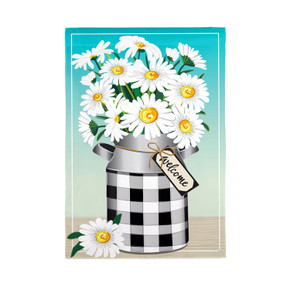 Evergreen Enterprises Milk Can with Daisies Burlap Garden Flag - Blue