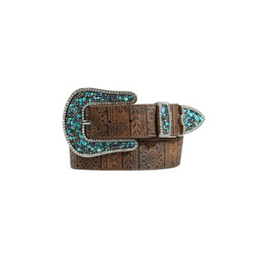 Angel Ranch Women's Hand Tooled Aztec Belt - Tan