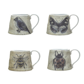 Creative Co-op Secret Garden Insect and Bird Stoneware Mug - 18 oz