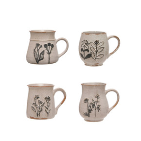 Creative Co-op Magpie Debossed Flowers Stoneware Mug - 15 oz