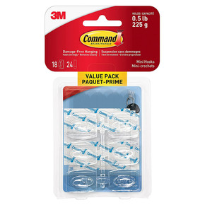 Command Mini Clear Hooks With 24 Small Strips - 18 Pk