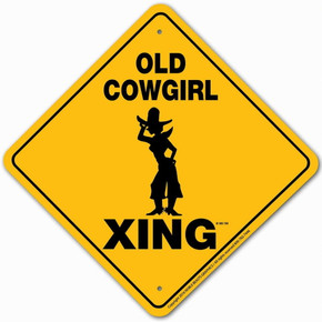 Noble Beasts Graphics Aluminum Old Cowgirl Xing Sign - 12" X 12" - Yellow/Black