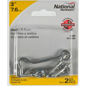 National Hardware 3" Zinc Hook & Eye Screw - 2 pk