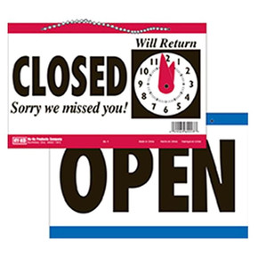 Hy-Ko Open/Closed Clock Sign - 5-3/4" X 11-/4"