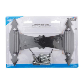 National Hardware Black Ornamental Spring T Hinges - 7"