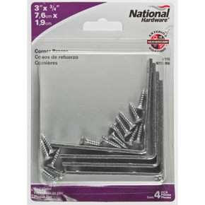 National Hardware 3" X 3/4" Zinc Corner Iron Braces - 4 Pk