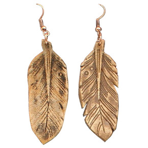 Blazin Roxx Women's Leather Feather Earrings - Brown