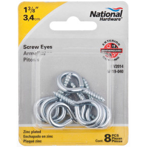 National Hardware Zinc Screw Eyes - 1-3/8" - 8 pk