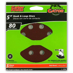 Gator Finishing Aluminum Oxide 80 Grit 5" Hook & Loop Sanding Disc - 5 pk