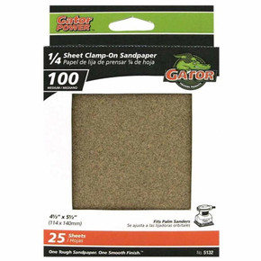 Gator 1/4 Orbital Sander 100 Grit Aluminum Oxide Clamp-on Sanding Sheet - 25 Pk Gator 1/4 Orbital Sander 100 Grit Aluminum Oxide Clamp-on Sanding Sheet - 25 Pk