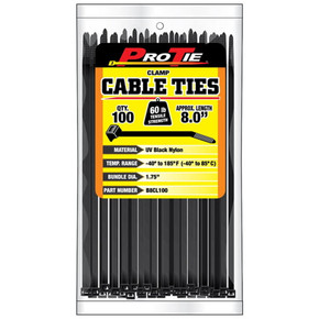 Pro Tie High UV Black 8" Clamp Cable Ties - 100 pk