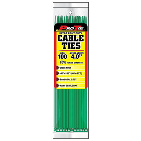 Pro Tie 4" Green Nylon Ultra Light Duty Cable Tie - 100 pk