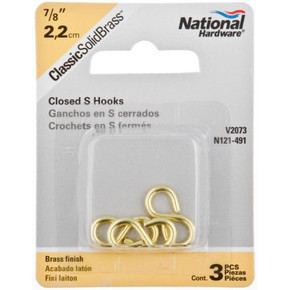 National Hardware Solid Brass Closed S Hook - #813 X 7/8"