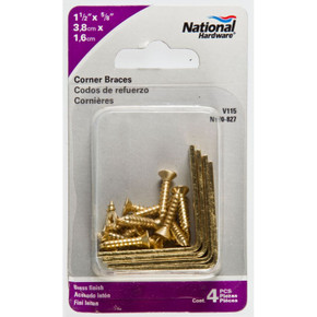 National Hardware 1-1/2" X 5/8" Brass Corner Brace - 4 pk