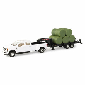 John Deere Ford F-350 With Trailer And Bales Toy - 1:32