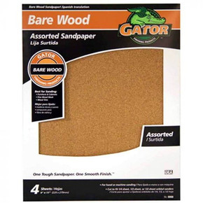 Gator Finishing Aluminum Oxide 9" X 11" Bare Wood Sanding Sheets - Assorted - 4 Pk