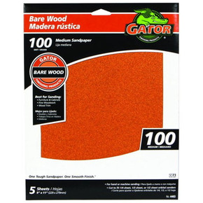 Gator Finishing Aluminum Oxide 100 Grit 9" X 11" Bare Wood Sanding Sheets - 5 Pk Gator Finishing Aluminum Oxide 100 Grit 9" X 11" Bare Wood Sanding Sheets - 5 Pk