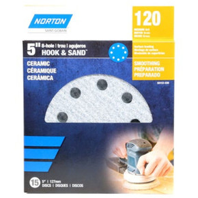 Norton 120 Grit Ceramic 8-hole Sanding Disc - 5" Norton 120 Grit Ceramic 8-hole Sanding Disc - 5"