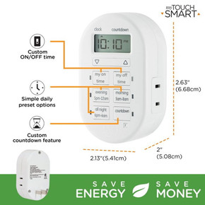 Mytouchsmart Indoor Plug-in Simple Set Digital Timer - White