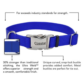 Coastal Pet Blue Titan Adjustable Dog Collar With Metal Buckle - 1"