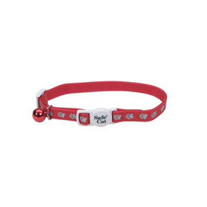 Safe Cat Reflective Snag-proof Adjustable Breakaway Collar - Paws Red