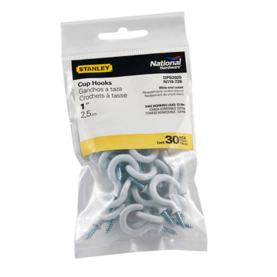 National Hardware White Vinyl Coated Cup Hook - 1"