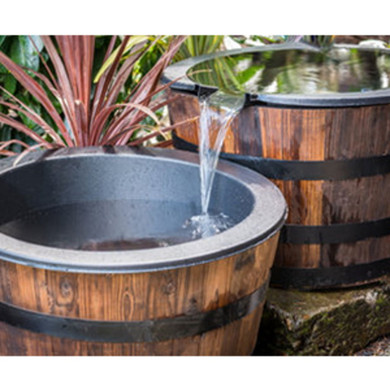 Real Wood Half Oak Whiskey Barrel Planter With Liners - 26" X 16-1/2"