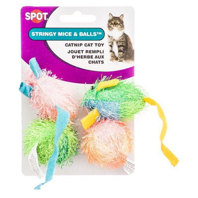 Spot Stringy Mice & Ball With Catnip - 4 Pk