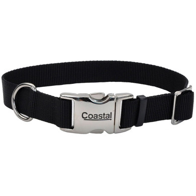 Coastal Pet Black Titan Adjustable Dog Collar With Metal Buckle - 1" X 20"