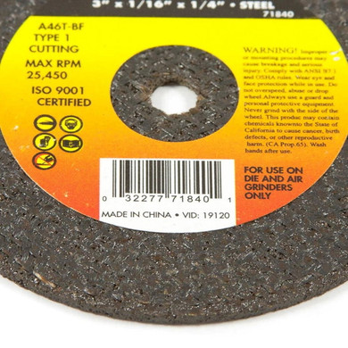 Forney Type 1 Metal Fabrication Cut-off Wheel - 1/4"