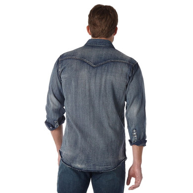 Wrangler Men's Long Sleeve Indigo Slub Denim Shirt - Antique Blue