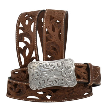 Angel Ranch Women's Brown Leather Fashion Belt with Cutouts