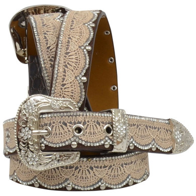Angel Ranch Girl's Brown Crystal Studs Leather Fashion Belt